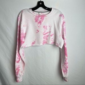 white and pink tye dye long sleeve crop top